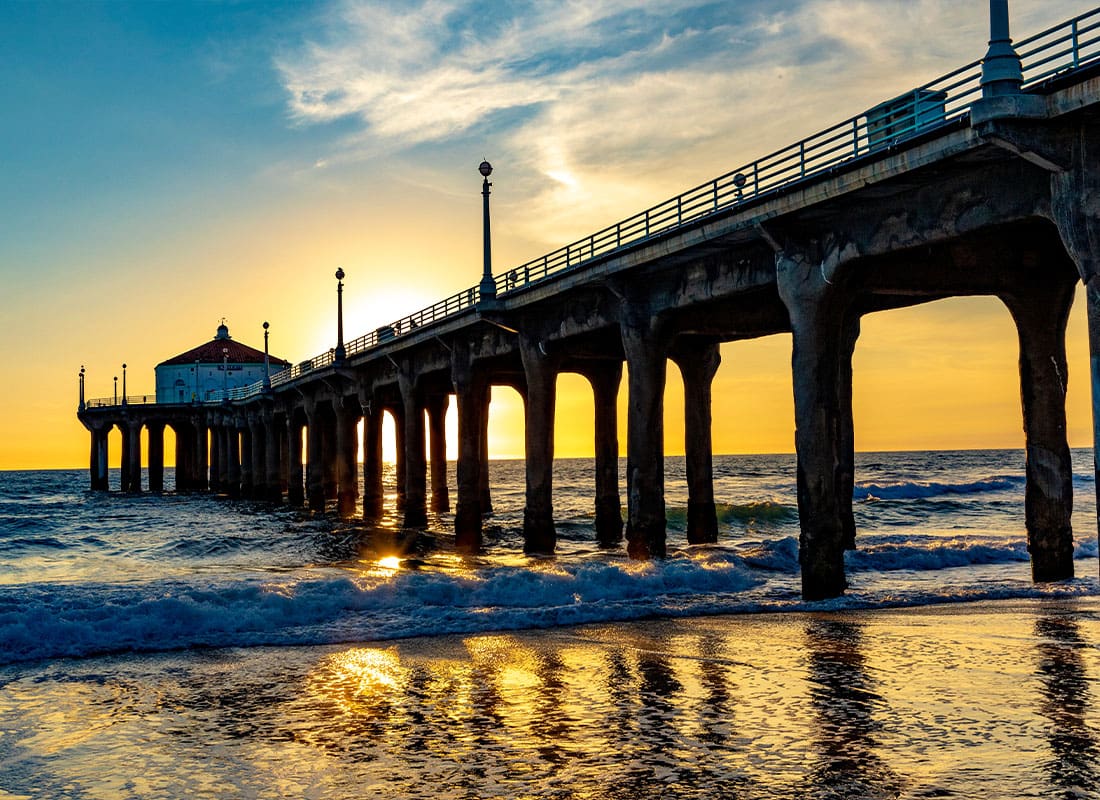 Manhattan Beach, CA - Scenic Pier at Manhattan Beach Near Los Angeles in Sunset